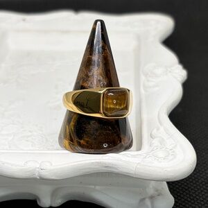 18k Gold P Square Cut Genuine Tiger’s Eye Ring
